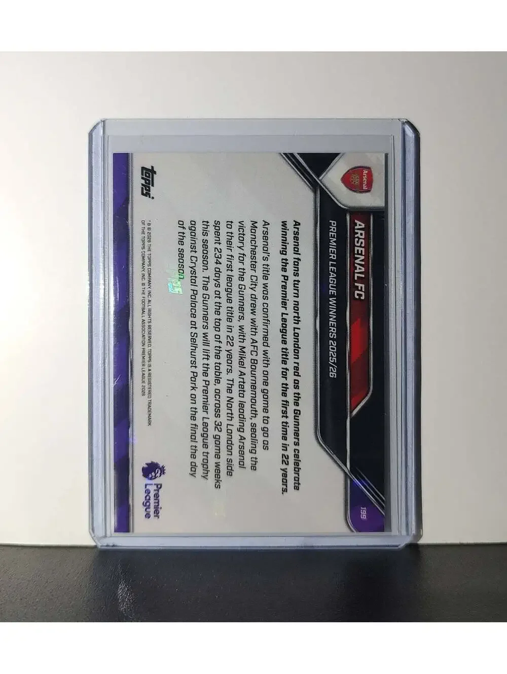 Arsenal FC 2025-26 Topps Now Premier League Winners Team Soccer #199 Card